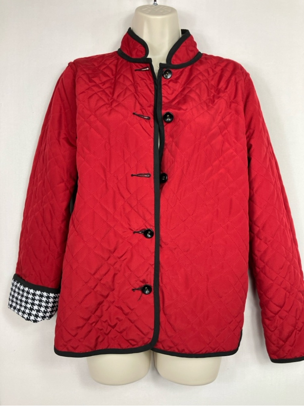 🖤❤️Black & White Houndstooth printed/smooth reversible Jacket w/Red Quilting - Picture 8 of 16